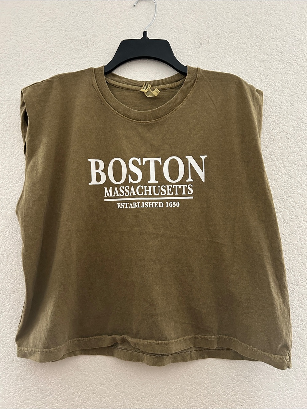 American Apparel Olive Green Boston Massachusetts Muscle Tee